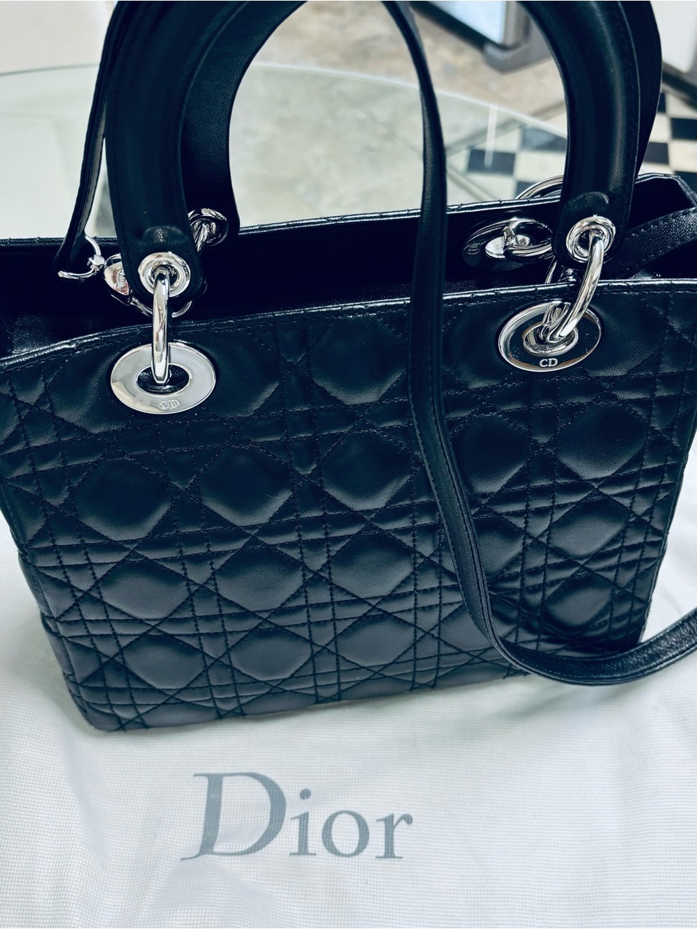 Dior Black Quilted Lady Dior Top-Handle Satchel with Silver Hardware - Picture 3 of 8